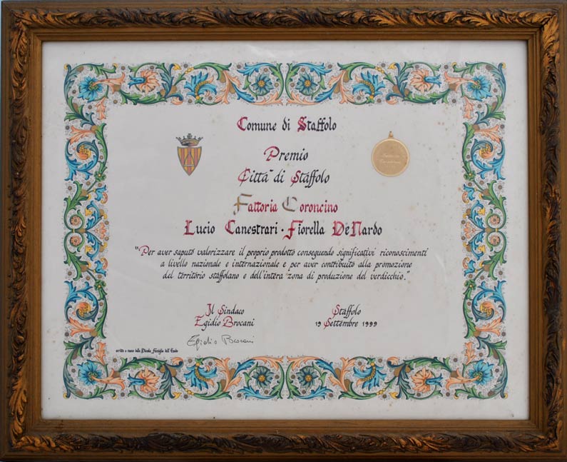fattoria coroncino premio città di staffolo 1999